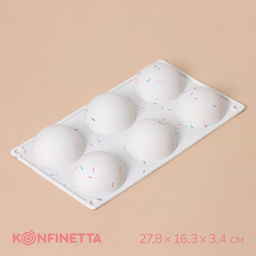 Форма для выпечки KONFINETTA Фигуры. Полусфера, силикон, 27.8?16.3?3.4 см, 6 ячеек (d=6.7 см), белая