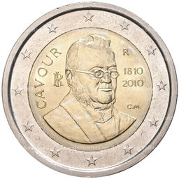 Монета 2 евро 2010 года Италия  200 лет со дня рождения Камилло Бенсо ди Кавура