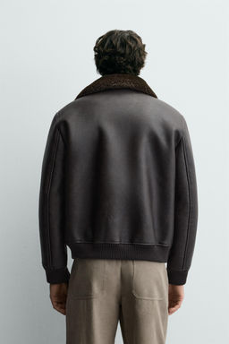 LEATHER EFFECT JACKET WITH CONTRAST COLLAR - Zara фото 3