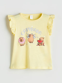 Bisiklet Yaka Bask?l? K?z ?ocuk Ti??rt