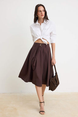 Kahverengi Midi Poplin Etek TWOSS26ET00144