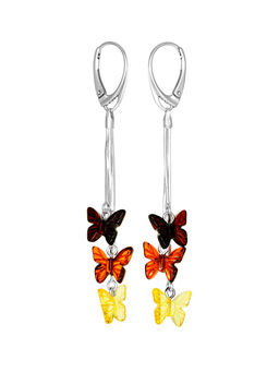 Нарядные серьги из янтаря разных оттенков Бабочки