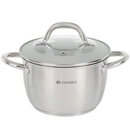 Кастрюля нержавеющая сталь, 2.7 л, с крышкой стекло, Daniks, Перл, GS-01205-18, индукция (397613)  фото 2