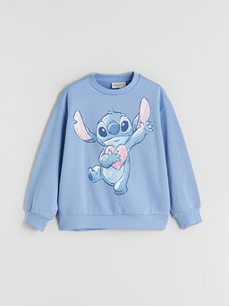 Bisiklet Yaka Stitch Bask?l? K?z ?ocuk Sweatshirt
