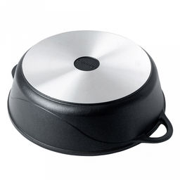 Жаровня с антипригарным покрытием 5,5л, д32см "Классик", h9,5см, s0,4см, литые ручки, стеклянная крышка с пароотводом, форма "Классик волна" подарочная упаковка (Россия)