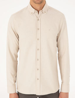 Bej Slim Fit Uzun Kollu G_mlek