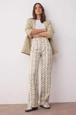 Cok Renkli Animal Y?lan Desenli Yuksek Bel Wide Leg Jeans TWOAW26JE00136