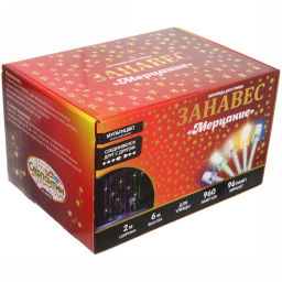 Гирлянда для улицы ЗАНАВЕС "Мерцание" ш2.0* в6.0 м 960 ламп LED, прозрач.пров,1 реж.,IP-54, Мультицвет, белый мерцает (возможность соединения)