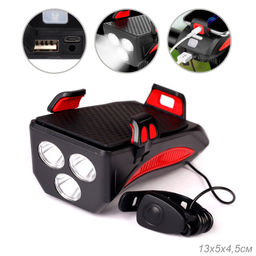 Фонарь передний COMIRON HOLDER ABS, IPX5; 3*T6 LED 400lm 4800mAh USB индикатор заряда POWER BANK сигнал 130Дб крепление смартфона красный /уп 20/80/ - Галеонтрейд фото 11