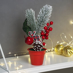 Новогодняя композиция на стол «Зимнее волшебство. Яркий праздник», в горшке, 25×7 см  фото 2