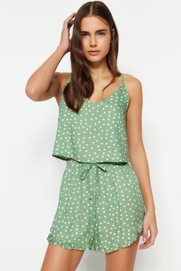 Trendyolmilla Beyaz Puantiyeli F?rf?r Detayl? Ip Ask?l? Viskon Sortlu Dokuma Pijama Tak?m? THMSS21PT0742 фото 4