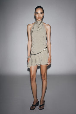 STRIPED HALTER NECK SHORT DRESS WITH BELT - Zara фото 11