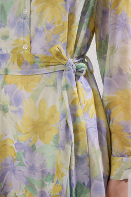 Mint Kusakl? Etegi Belden Ac?lan Cicekli Sifon Ucus Ucus Dokuma Mini Elbise TWOAW25EL00161