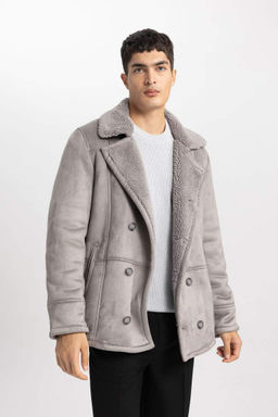 Замшевое пальто с плюшевой подкладкой и воротником-жакетом Slim Fit