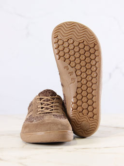 Кеды босоногие натуральная замша коричневые 184.natabr.Серо-коричневая замша+коричневый джангл/Кожа