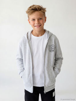 Bask?l? Kap??onlu Erkek ?ocuk Fermuarl? Sweatshirt