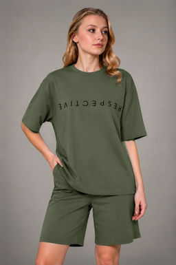 Арт. 51301/4 Костюм женский с шортами 42-50 Цвет:верх-хаки, низ-хаки