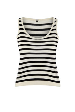 Ekru Cizgili Bisiklet Yaka 2li Bluz-H?rka Triko H?rka TWOSS26HI00014