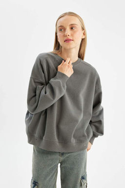Толстовка из плотной ткани Cool Oversize с круглым вырезом - Defacto фото 4