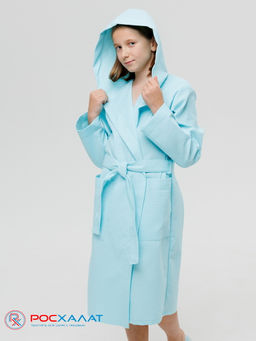 Подростковый вафельный халат с капюшоном мятный В-18 (19)