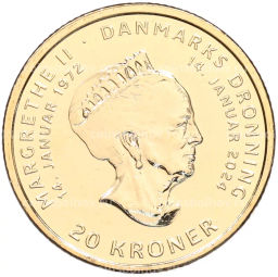 Монета 20 крон 2024 года Дания Отречение королевы Маргрете II от престола