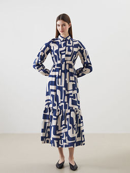 G?mlek Yaka Desenli Elbise