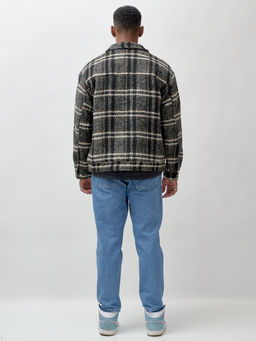 Куртка рубашка шерстяная в клетку мужская демисезонная черного цвета 58596Ch