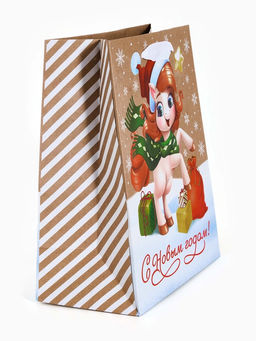 Цена за 4 шт. Пакет подарочный крафтовый вертикальный С Новым 2026 годом!, лошадь MS 18 ? 23 ? 10 см