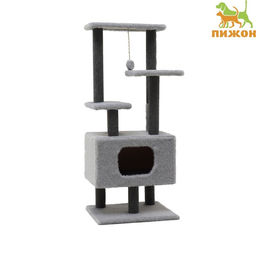 Комплекс для кошек с когтеточкой Каскад, ковролин, 53 х 50 х 124 см, серый