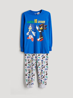 Bisiklet Yaka Sonic Bask?l? Erkek ?ocuk Pijama Tak?m?