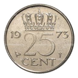 Монета 25 центов 1973 года Нидерланды
