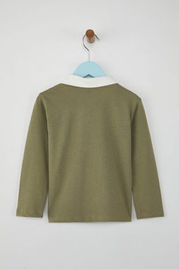 Yesil Erkek Cocuk 100% Pamuk Duz Polo Yaka Regular Orme T-Shirt TKDAW26TS00003 - Trendyolmilla фото 4