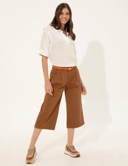 Брюки Pierre Cardin Flare Cropped табачные из канваса