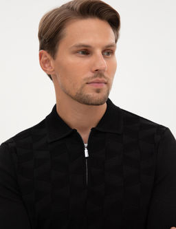 Siyah Slim Fit Polo Yaka Fermuarl_ Triko Kazak - Pierre cardin фото 2