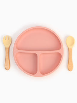 Тарелка детская секционная с ложкой и вилкой, 3 секции, розовый, Mum&Baby