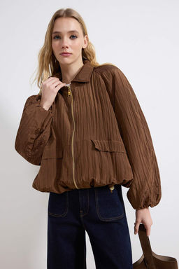 Kahverengi Ince Dolgulu Dokulu Oversize Bomber Mont TWOSS26MO00007