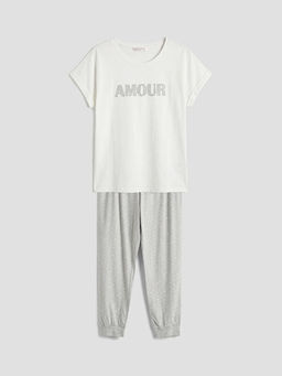 Bisiklet Yaka Bask?l? Kad?n Pijama Tak?m?