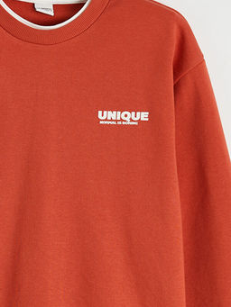 Bisiklet Yaka Bask?l? Erkek ?ocuk Sweatshirt