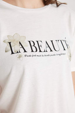 Футболка стандартного кроя с круглым вырезом и короткими рукавами с принтом - Defacto фото 5