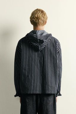 SOBRECAMISA RAYAS CAPUCHA  ALGOD?N - LINO / Azul - Zara фото 3