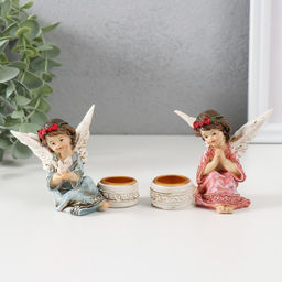 Подсвечник на 1 свечу «Ангел в платье с венком», полистоун, d=2.2 см, 7.2×8.7×5.5 см, МИКС