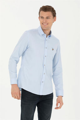 Мужская голубая базовая рубашка с длинным рукавом - U.s. polo assn фото 3