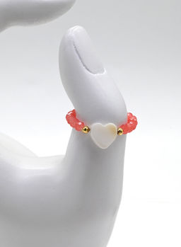 Колечко на резинке с перламутром Сердце и цирконом цвет ягодный