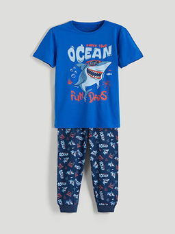 Bask?l? Erkek ?ocuk Pijama Tak?m?