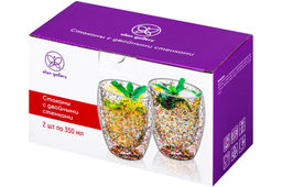 Набор 2 стаканов 350 мл 9*9*11,5 см "Crystal glass" с двойными стенками и декором из глиттера