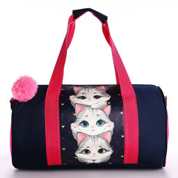 Сумка детская спортивная Котята, 40*20*20 см, 40*20 х см, темно синий цвет, отдел на молнии, цвет красный - NAZAMOK KIDS фото 2