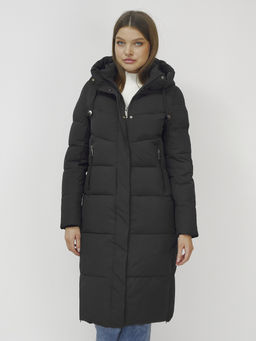 Пальто утепленное стеганное зимнее с капюшоном женское черного цвета 9636_1Ch - Mtforce фото 7