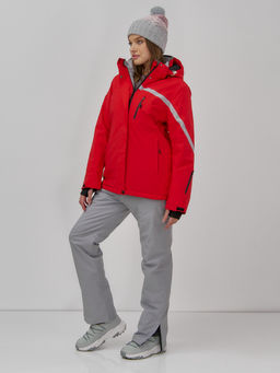 Горнолыжный костюм женский зимний красного цвета 07017Kr