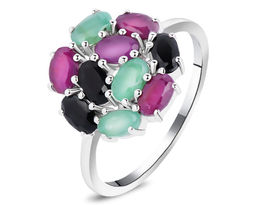 Кольцо, изумруд берилл , рубин корунд , сапфир корунд, Алира