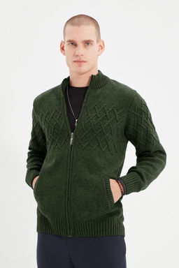 TRENDYOL MAN Haki Regular Yunlu Yar?m Bal?kc? Yaka Baklava Triko H?rka TMNAW22HI0146